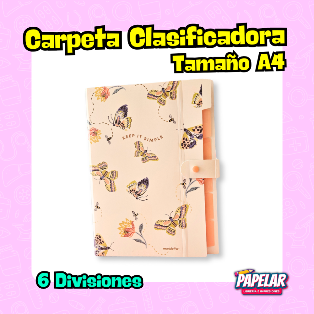 CARPETA CLASIFICADORA A4 con boton 6 DIVISIONES FW CUTE