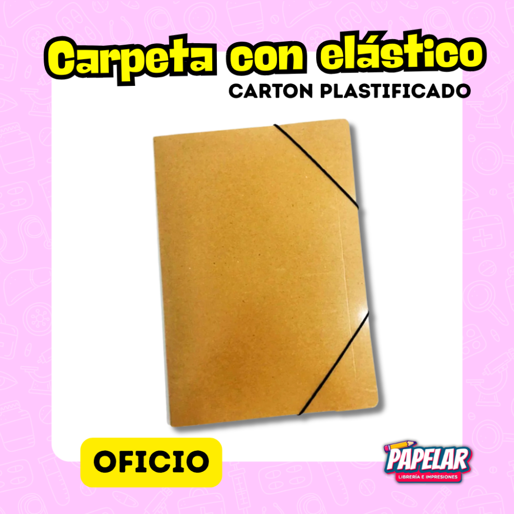CARPETA CON ELASTICO 3 SOLAPAS CARTON PLASTIF. OFICIO