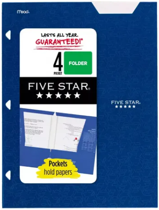 4 pck folders Five star