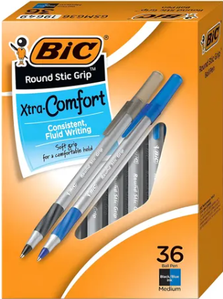 plumas bic 1/2 negras y azules 36 pcs