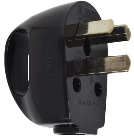 Ficha macho 20A con manija 3 espigas 250V negro