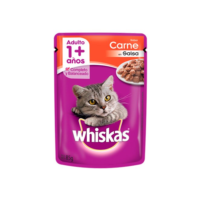 SACHET WHISKAS ADULTO SABOR CARNE 85GR
