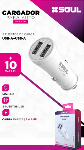 Cargador Rápido Auto Usb 10w + Cable Soul Para Iphone