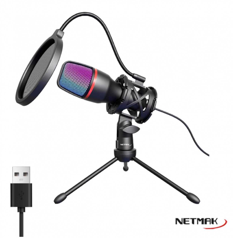 MS786 MICROFONO STREAMING USB RGB NETMAK