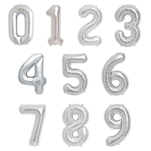 GLOBOS NUMEROS PLATEADOS