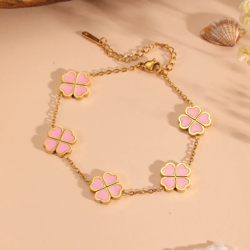 Pulsera estilo Van Cleef Corazon Palo Rosa - Dorado - PUL127