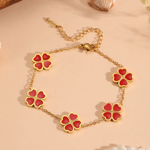 Pulsera estilo Van Cleef Corazon Rojo- Dorado - PUL130