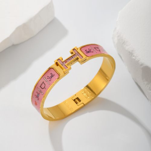 Brazalete Estilo Hermes Couvertures et Tenues de Jour Rosa Edición Limitada - Dorado - BRA119