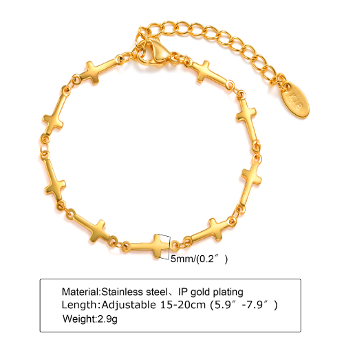 Pulsera de eslabon de cruz - Dorado - PUL137