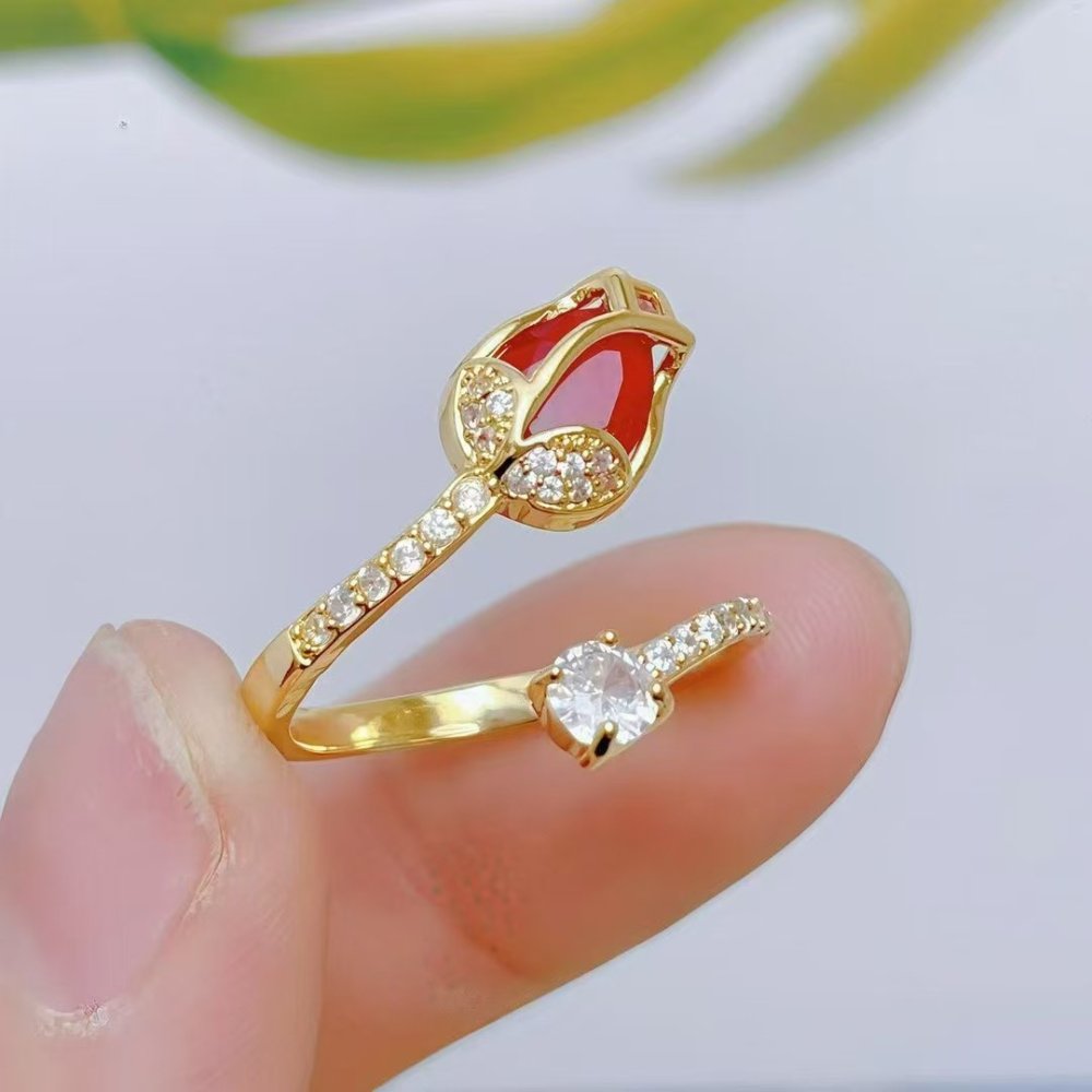 Anillo Ajustable Tulipan Rojo - Dorado - ANI258