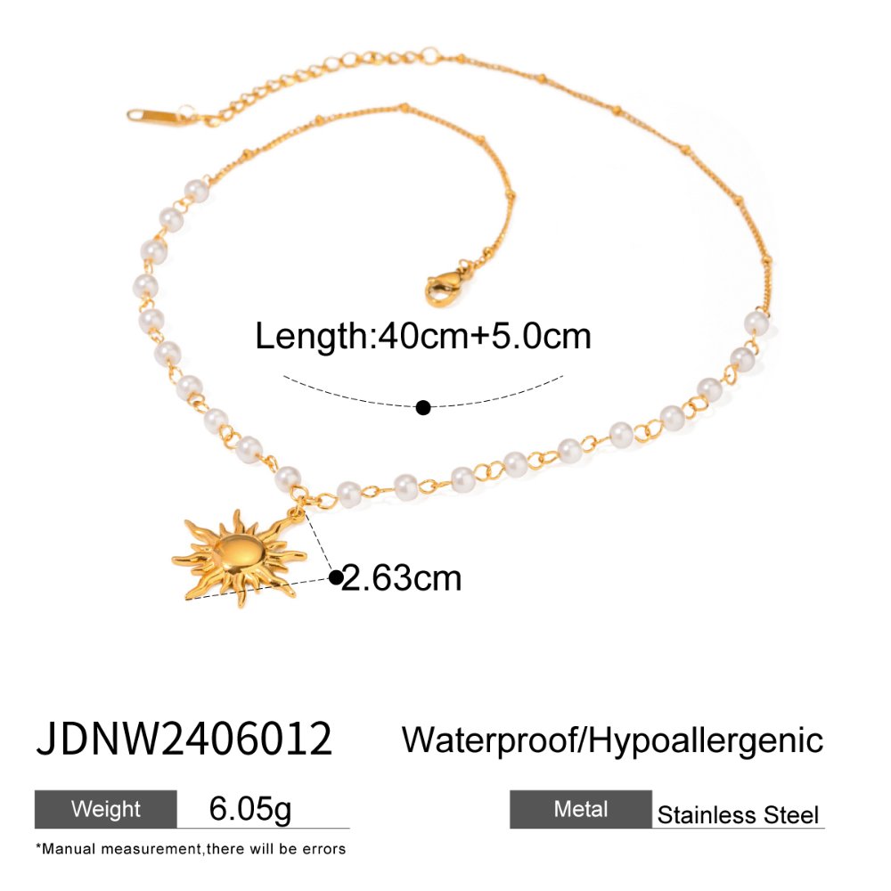 Collar Sol con Perlas - Dorado - COL290