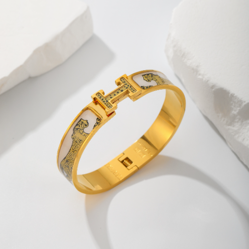 Brazalete Estilo Hermes Guepardo Crema Edición Limitada - Dorado - BRA115