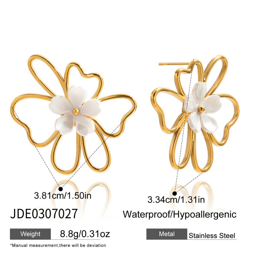 Arete Estilo Flor Blanca Geometrica - Dorado - ART186