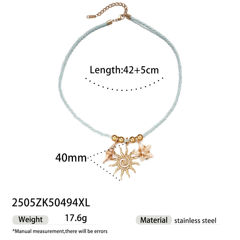 Collar Estilo Playero Celeste - Dorado - COL286