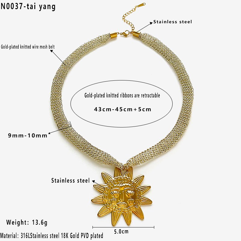 Collar Sol Radiante con Micro-Tela Metalica - Dorado - COL281