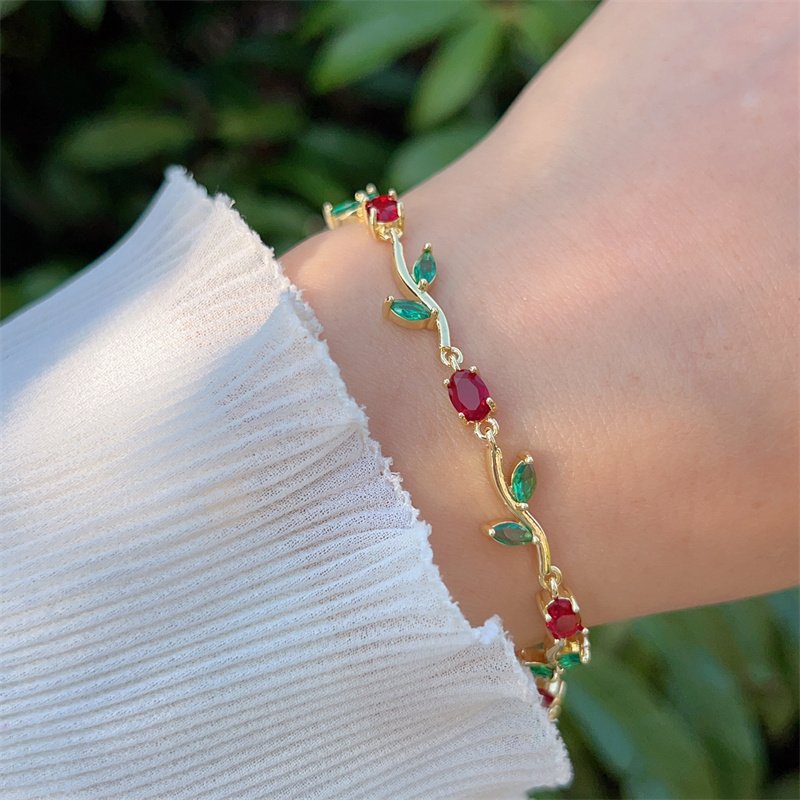 Pulsera de Tulipanes Rojos - Dorado - PUL167