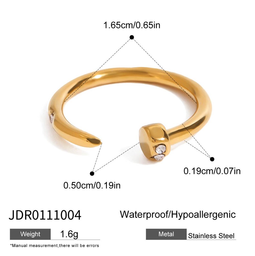Anillo Ajustaable Estilo Clavo con Diamante - Dorado - ANI240