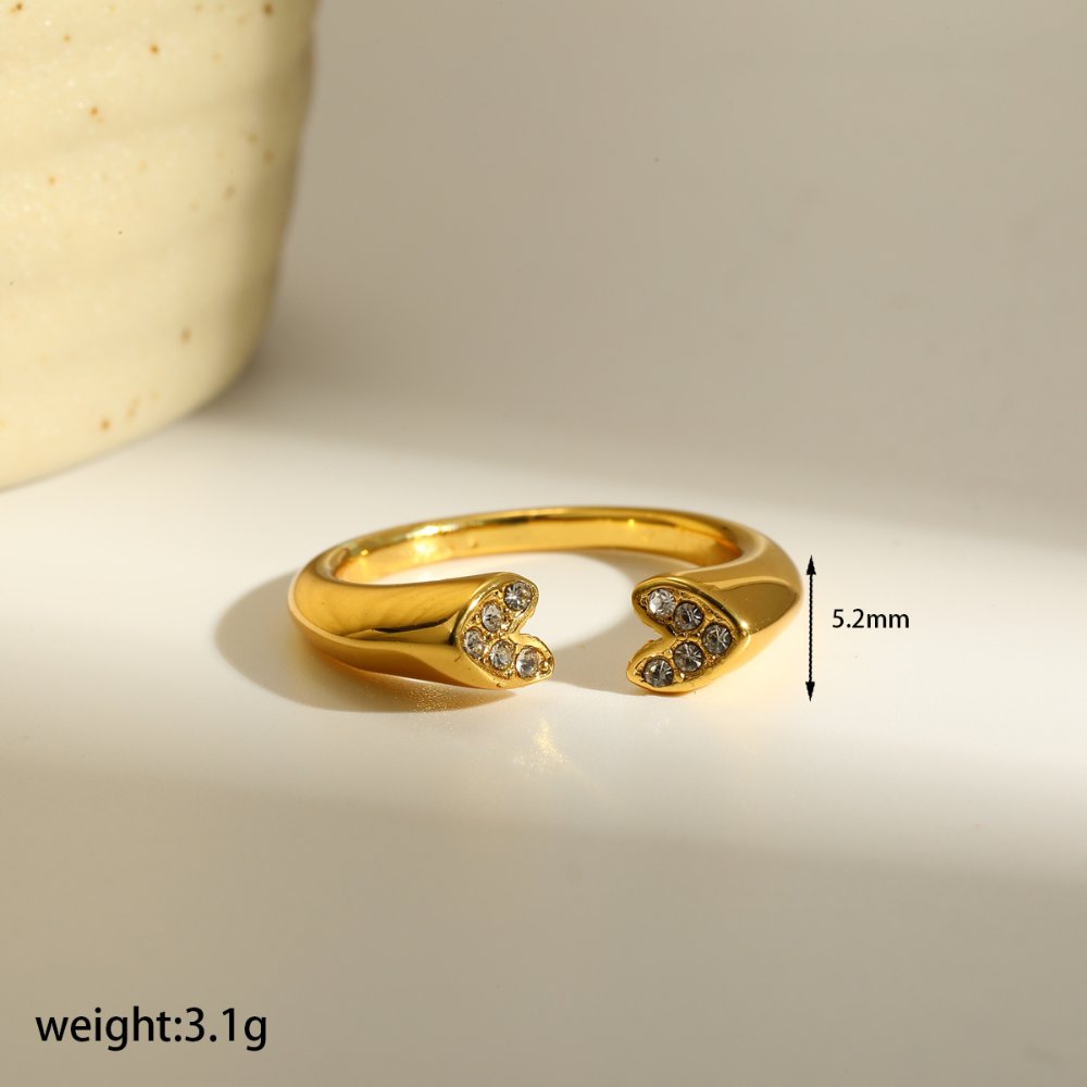 Anillo Ajustable doble conrazon con microdiamantes - Dorado - ANI269