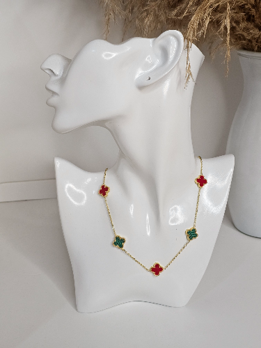 Collar Estilo Van Cleef Rojo y Verde -Dorado - COL255