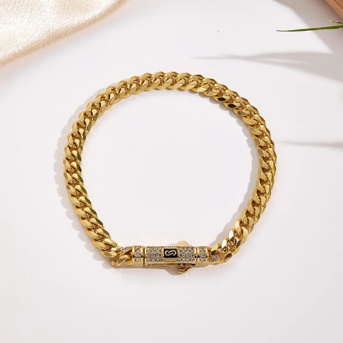 Estilo Monaco plana Rectangular circonita cubana - Dorado - PUL125