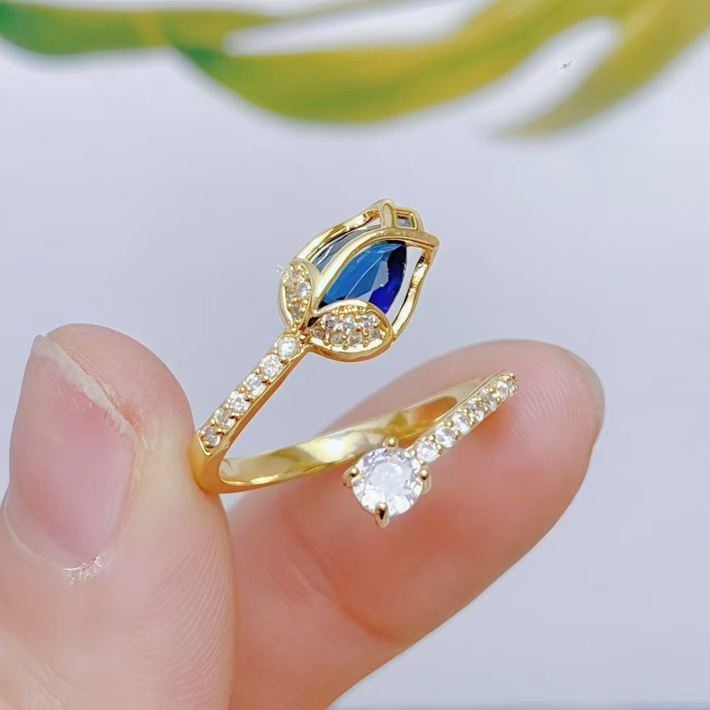 Anillo Ajustable Tulipan Azul - Dorado - ANI257