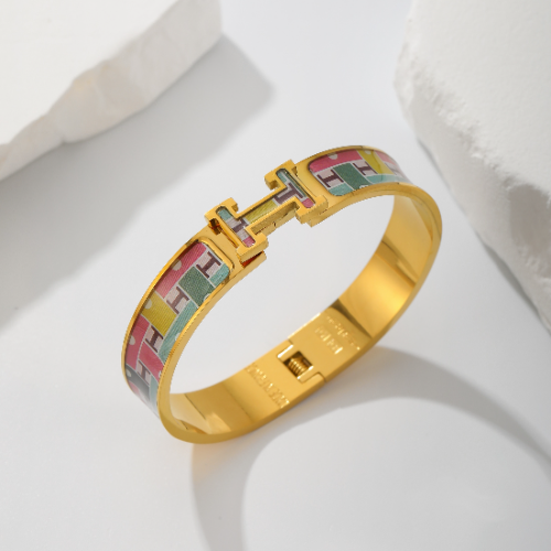 Brazalete Estilo Hermes Estampado Son du H Edición Limitada - Dorado - BRA120