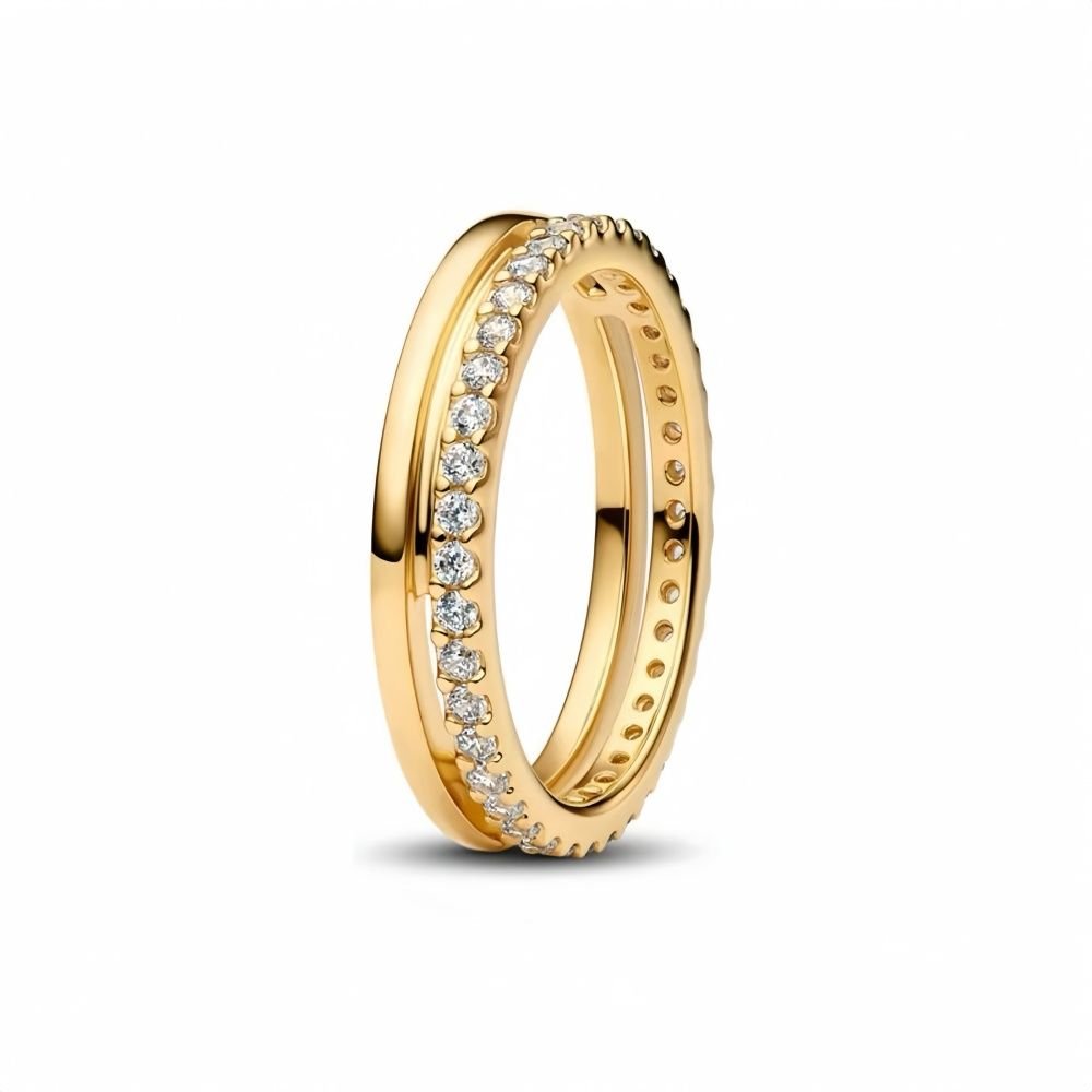 Anillo Estilo Pandora doble Anillo con Microdiamantes - Dorado - ANI204