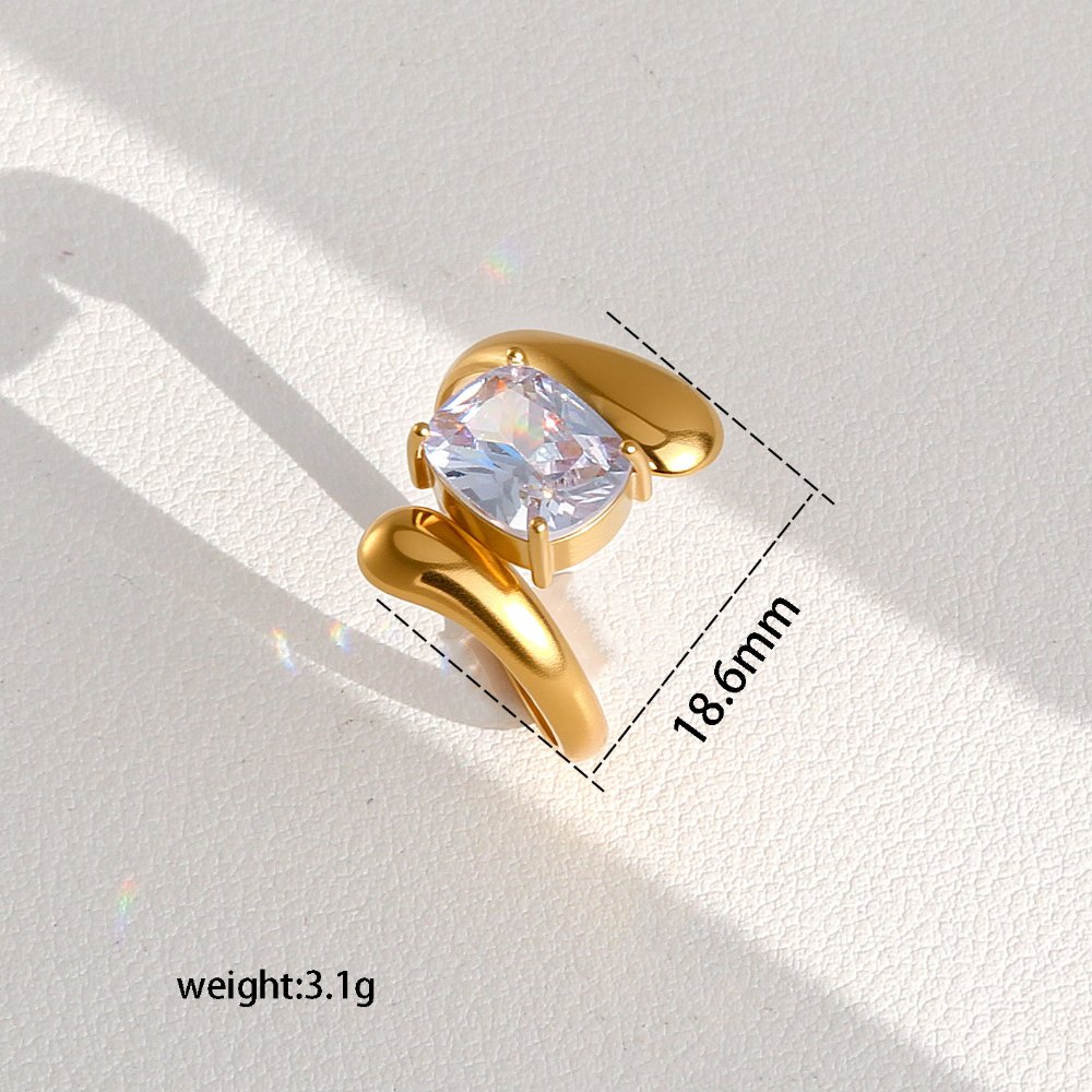 Anillo Ajustable Unisex con Diamante Blanco - Dorado - ANI260