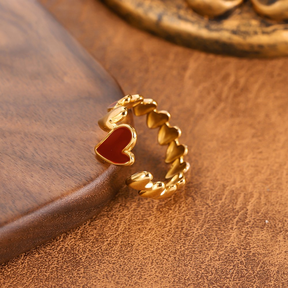Anillo Ajustable Estilo Corazón Rojo - Dorado - ANI236