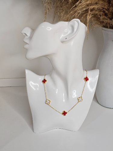 Collar Estilo Van Cleef  Rojo y Blanco -Dorado - COL256