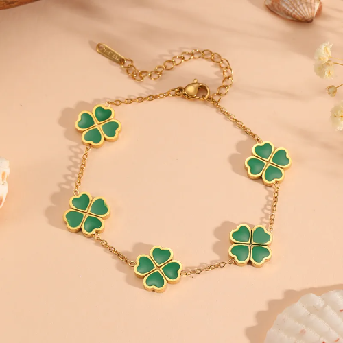 Pulsera estilo Van Cleef Corazon Verde- Dorado - PUL128