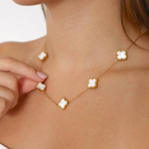 Collar Estilo Van Cleef Blanco -Dorado - COL251