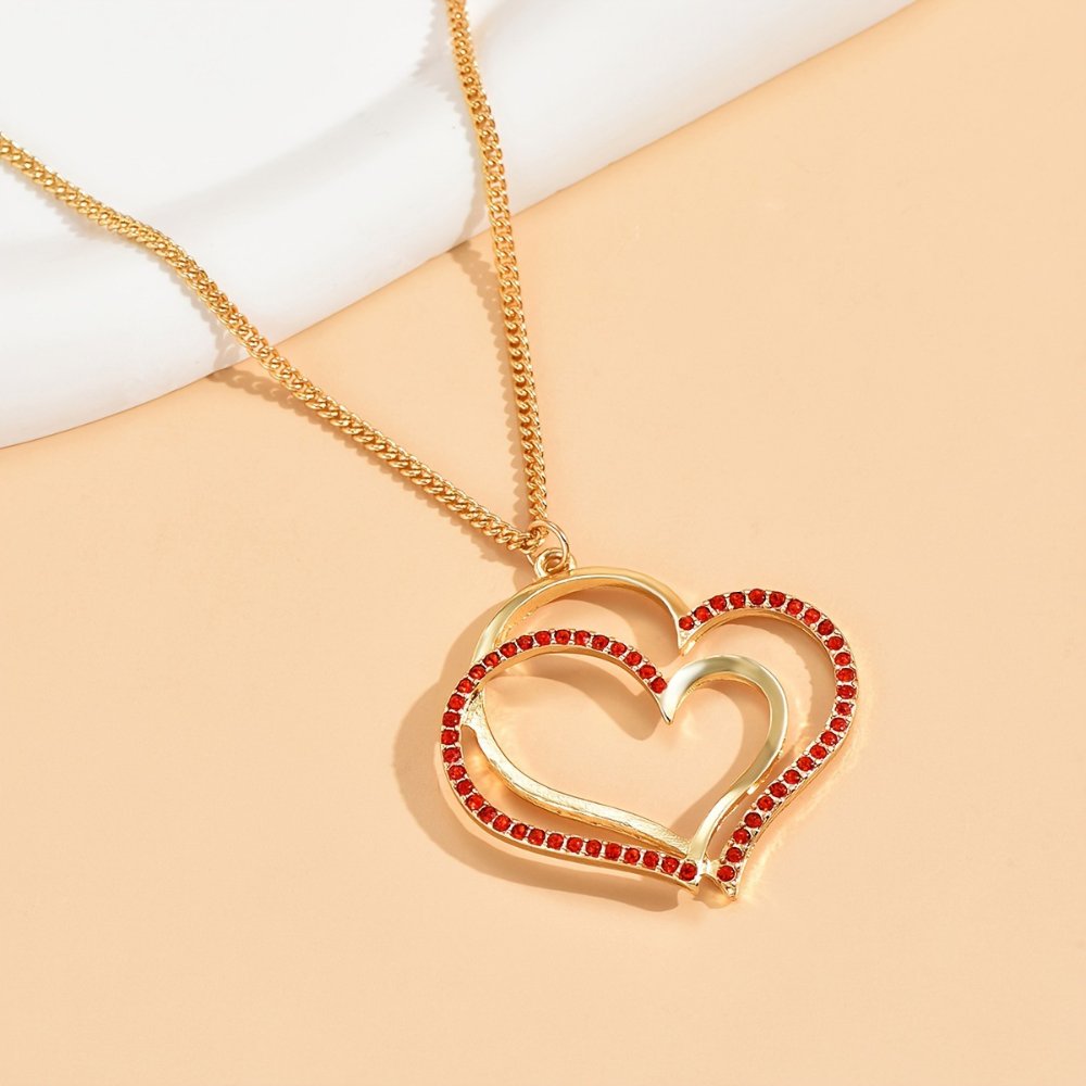 Collar Corazón Rojo con Microdiamantes - Dorado - COL278