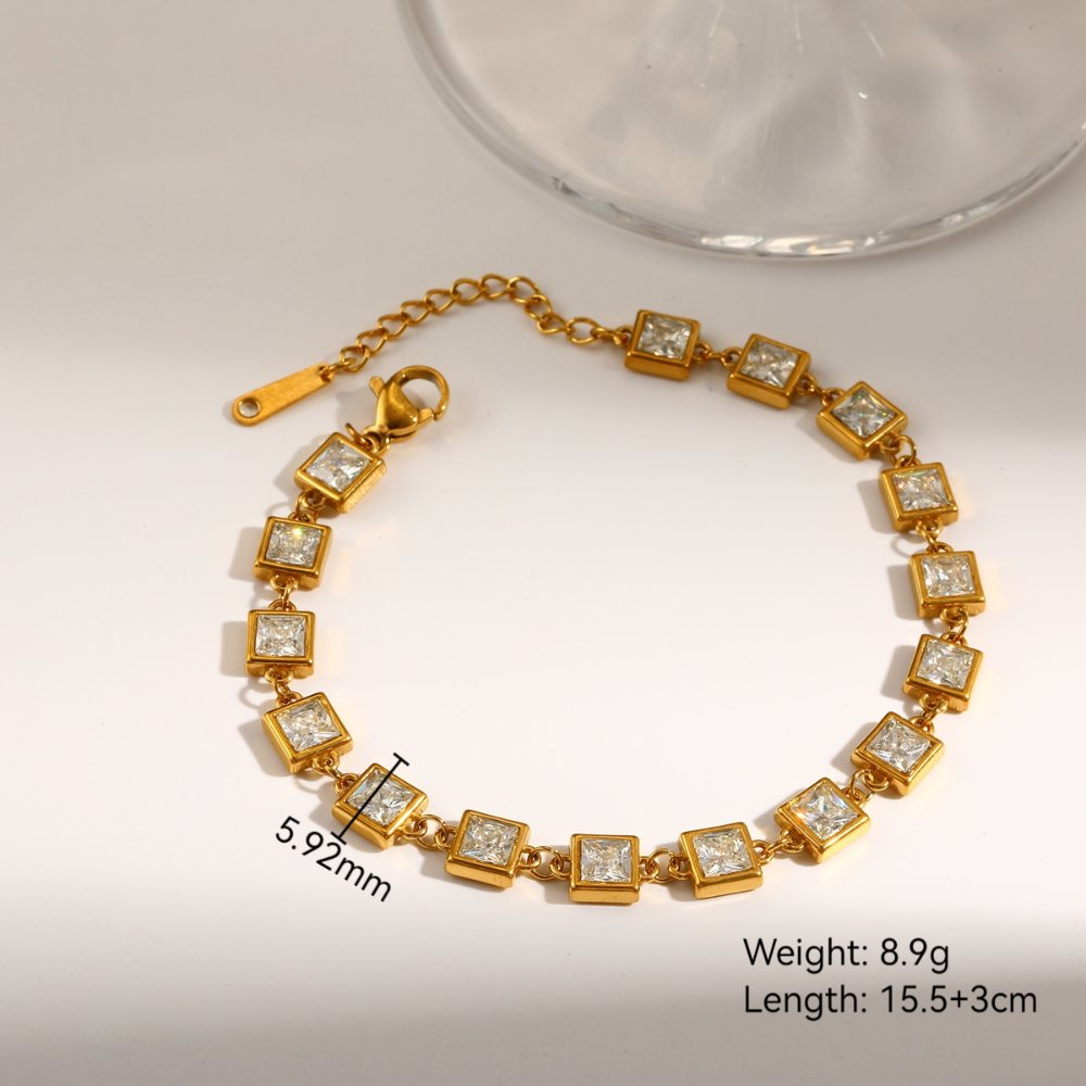 Pulsera de Tenis con Eslabones Cuadrados - Dorado - PUL187