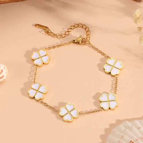 Pulsera estilo Van Cleef Corazon Blanco - Dorado - PUL129