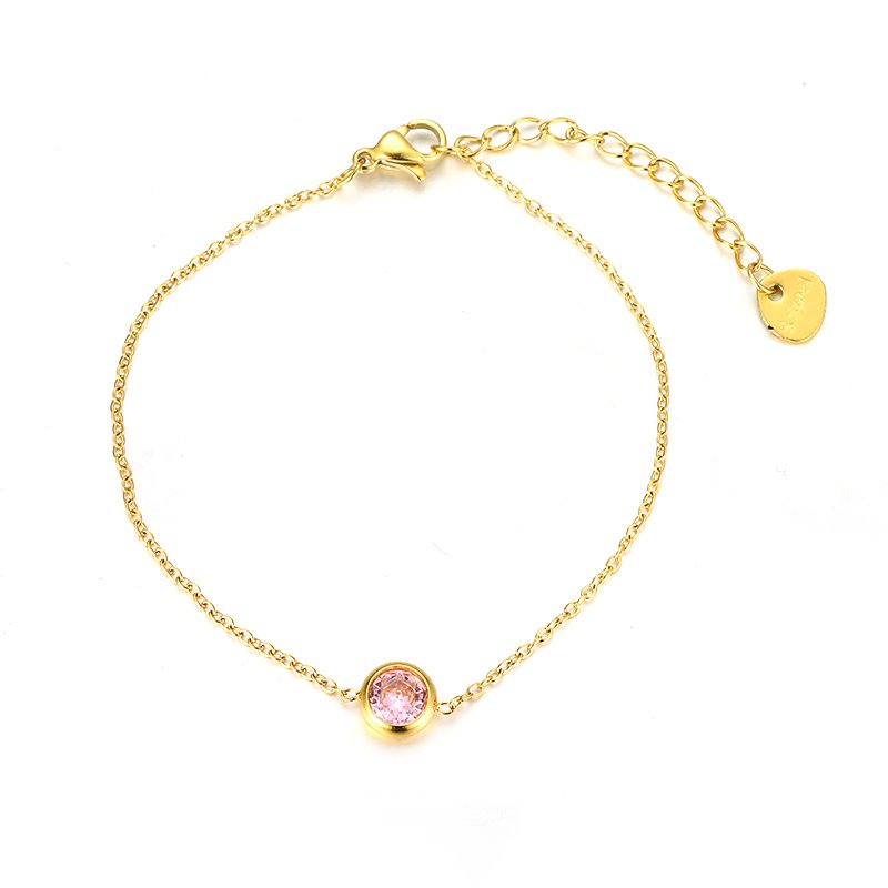 Pulsera con Circonea Central Rosa - Dorado - PUL164