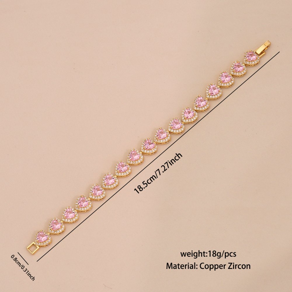 Pulsera de tenis de corazones Rosa - Dorado - PUL182