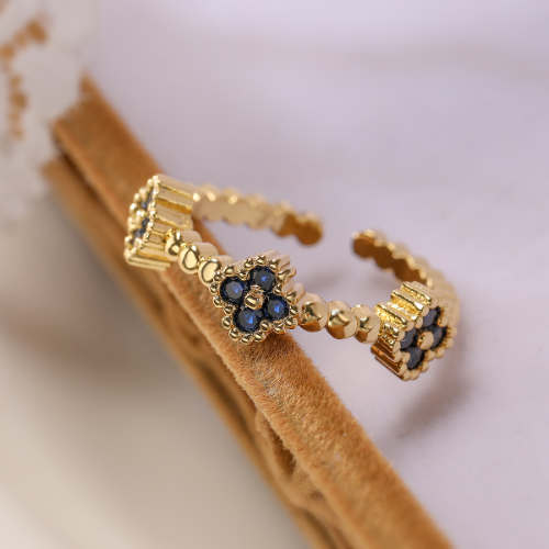 Anillo Ajustable Estilo Van Cleef Azul - Dorado - ANI197