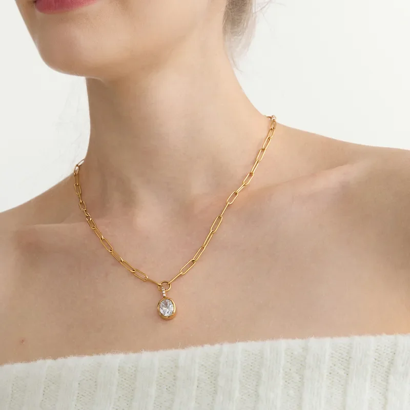 Collar Diamante Blanco - Dorado - COL340