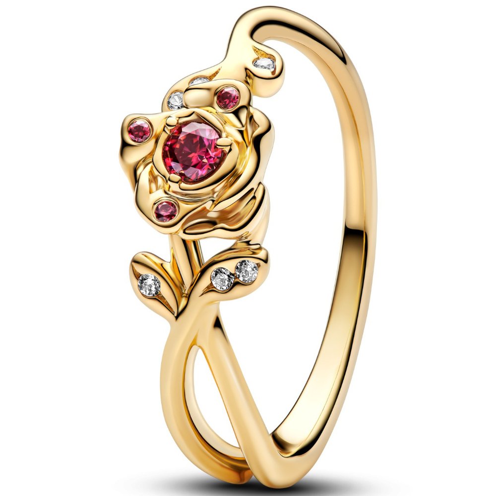 Anillo Estilo Pandora Rosa Roja con Diamantes - Dorado - ANI211