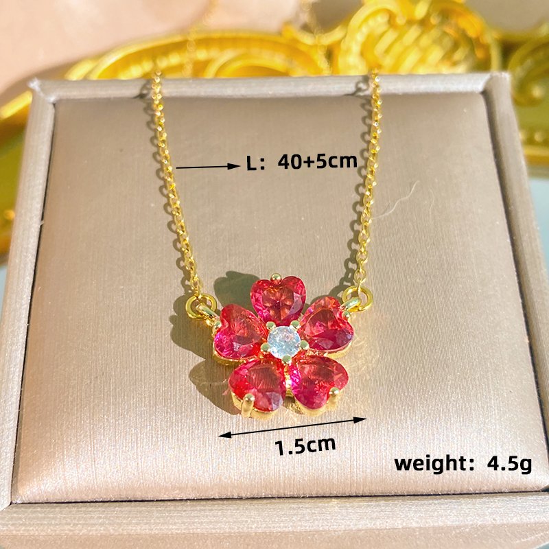 Collar Floral Petalos Rojos - Dorado - COL303