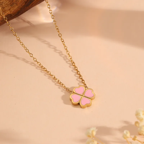 Collar estilo Van Cleef Corazon Palo Rosa - Dorado - COL258