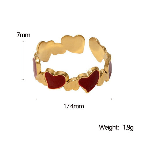 Anillo Ajustable de Corazones Rojos - Dorado - ANI187