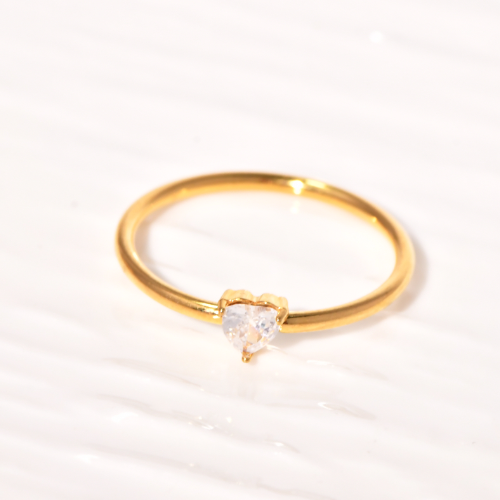 Anillo de Diamante blanco en forma de corazón - Dorado - ANI176
