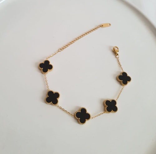 Pulsera Estilo Van Cleef Negra -Dorado - PUL121