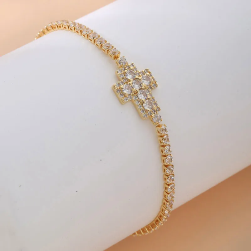 Pulsera de Rodio estilo Cruz - Dorado - PUL111