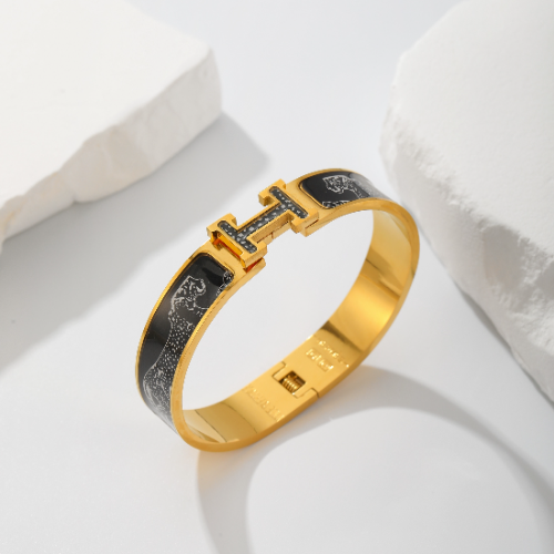 Brazalete Estilo Hermes Guepardo Negro Edición Limitada - Dorado - BRA130