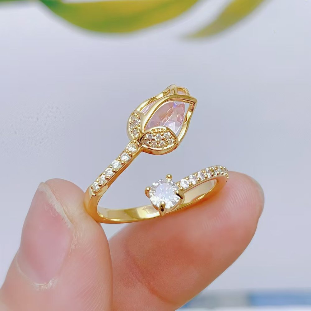 Anillo Ajustable Tulipan Rosa Claro - Dorado - ANI271