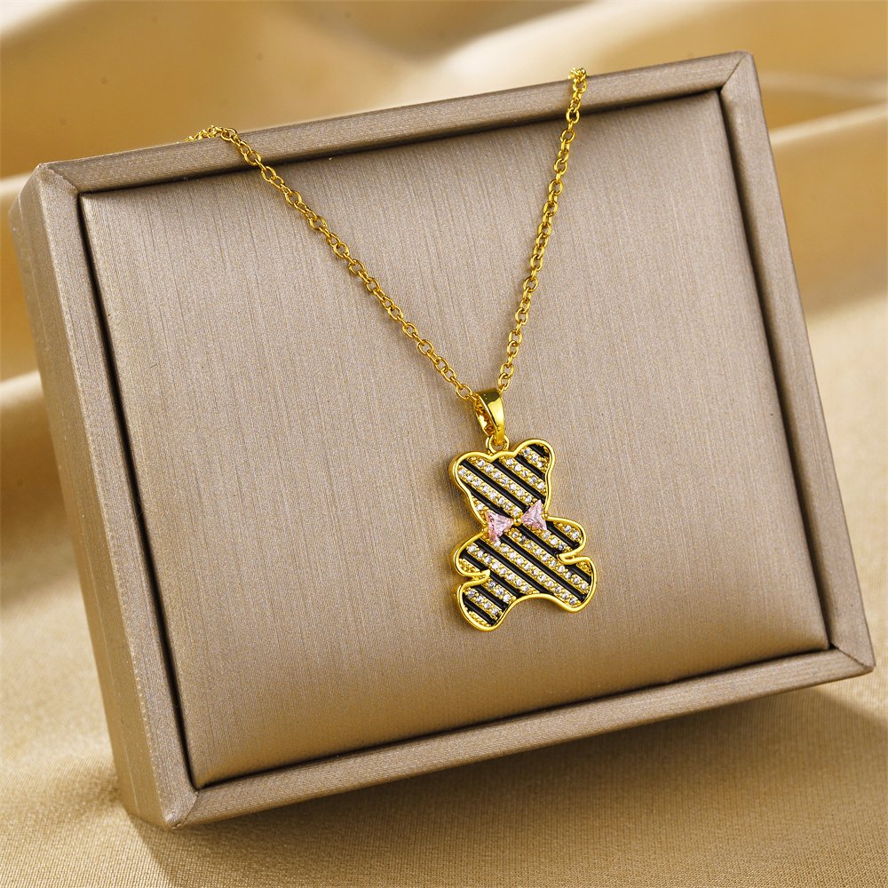 Collar Oso Blanco Negro - Dorado - COL304
