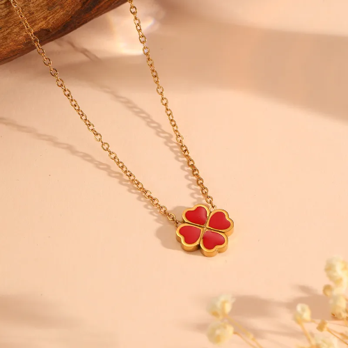 Collar estilo Van Cleef Corazon Rojo - Dorado - COL261